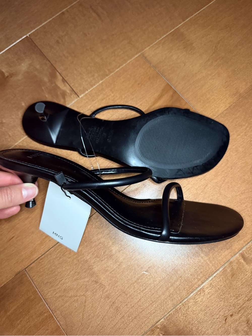 Mango Black Minimal Strappy Kitten Heel Sandals